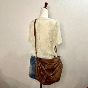 Hiroshima Japan Leather Shoulder/Crossbody Vintage Handbag - Tan/Brown